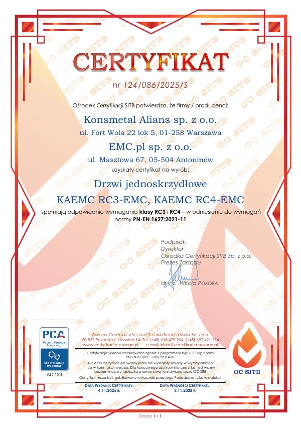 Podgląd dokumentu: Drzwi jednoskrzydłowe KAEMC RC3-EMC i RC4-EMC