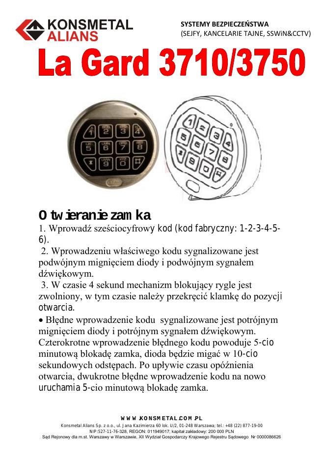 Podgląd: Zamek elektroniczny La Gard 3710 / 3750