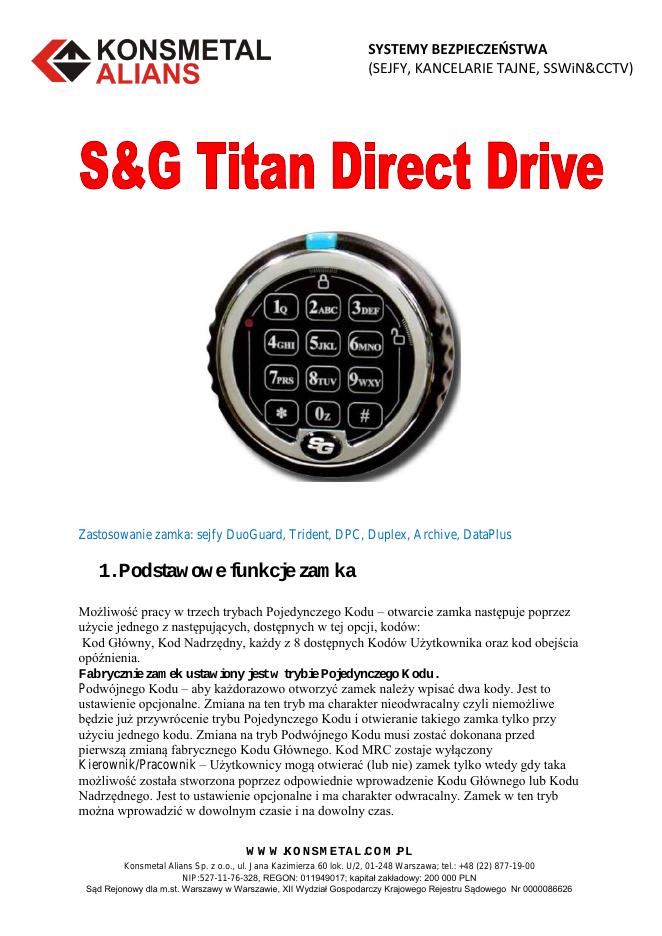Podgląd: Zamek elektroniczny S&G Titan Direct Drive