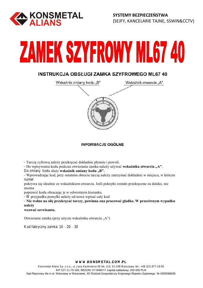 Podgląd: Zamek szyfrowy ML67 40