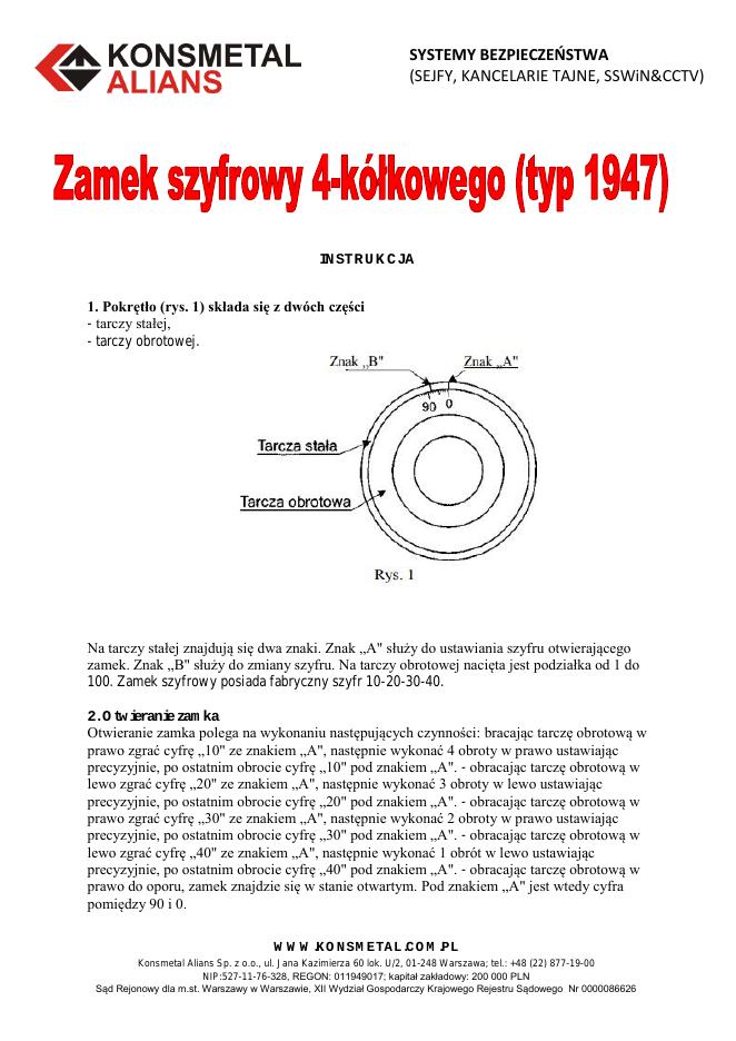 Podgląd: Zamek szyfrowy 4-kółkowy typ 1947